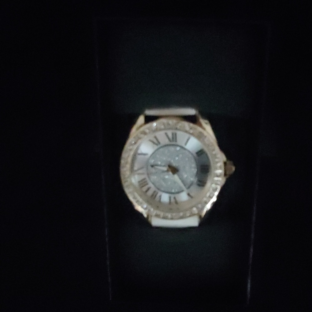 Brand New White Leather Band /Silver Crystal Watch
